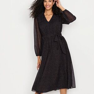 Lands end Women's Lurex Chiffon V Neck Midi Dress black 2x